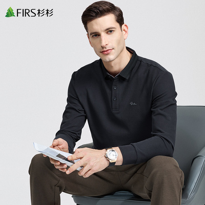 杉杉【纯棉】翻领长袖T恤