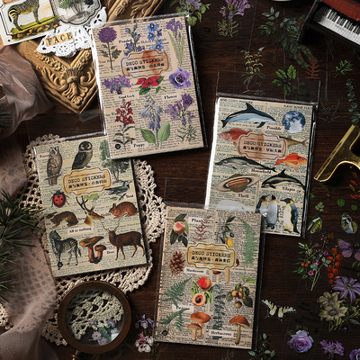 森与海蝴蝶企鹅狼白熊图鉴野兽星辰大海复古手帐素材装饰贴纸本