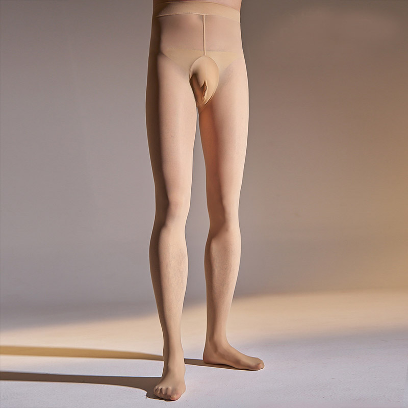 男士丝袜120D微透丝袜连裤袜U形包蛋性感紧身打底袜光腿神器男生