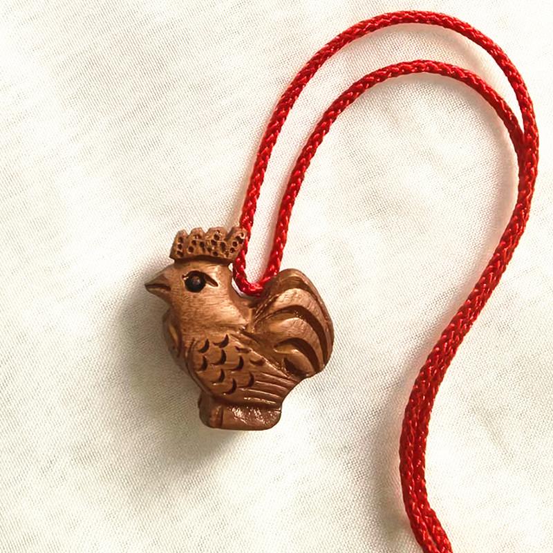 桃木立体鸡项链吊坠钥匙扣挂件木质公鸡桃木雕刻鸡手链