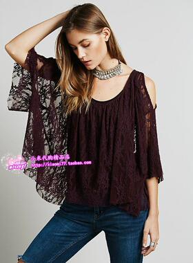 【清仓】正品Free People FP刺绣蕾丝衫性感露肩廓形飘逸甜美上衣