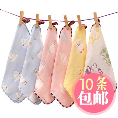 纯棉纱布六层小毛巾幼儿园全棉儿童小方巾手帕6层口水巾定数字