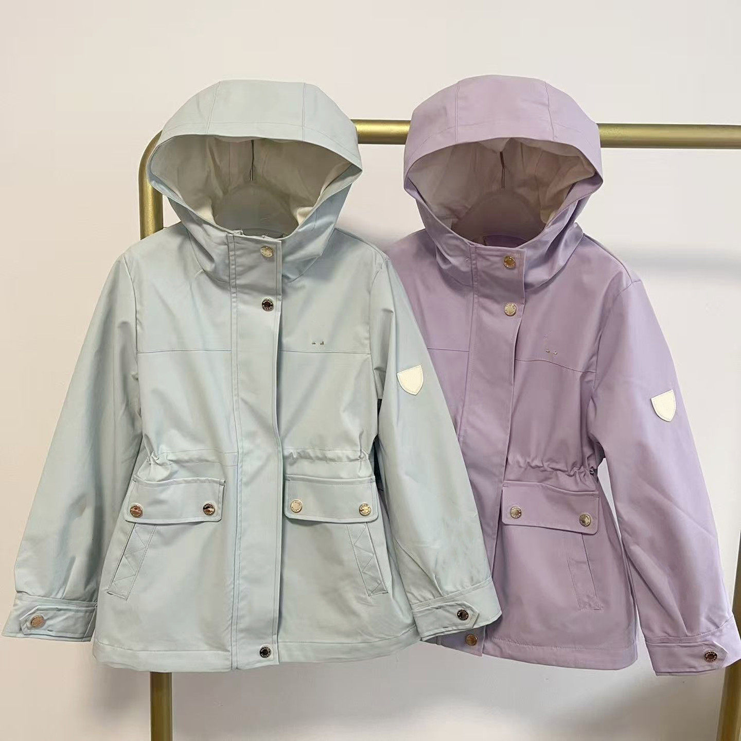 春季新款女童洋气时尚韩版休闲连帽防风防水收腰风衣外套中大童