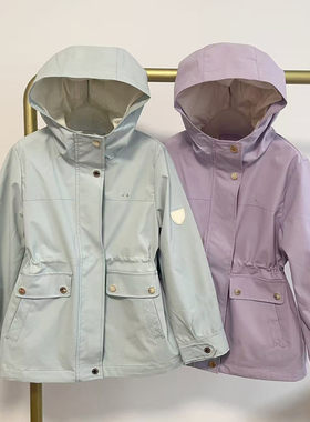春季新款女童洋气时尚韩版休闲连帽防风防水收腰风衣外套中大童