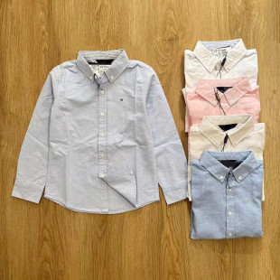 春秋新款男女童纯棉牛津纺长袖白衬衣蓝色棉麻衬衫白色女款衬衫