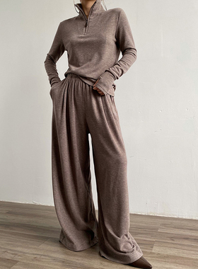 AcupStudio江右上 美式宽松半拉链卫衣女秋季拖地阔腿裤两件套