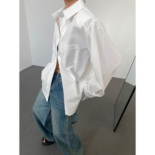 AcupStudio江右上 纯色长袖衬衫女春季宽松休闲衬衣显瘦百搭上衣