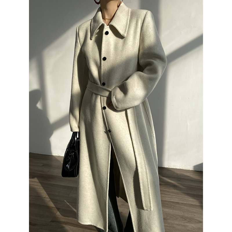 衬衫领宽松双面羊毛大衣女