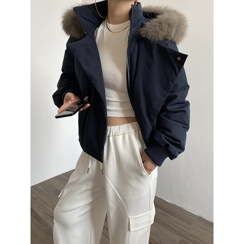 短款狐狸毛休闲宽松羽绒服女