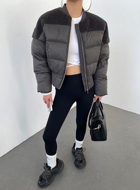AcupStudio江右上 复古羊羔毛拼接羽绒服女冬季保暖加厚短款外套