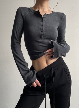 AcupStudio江右上多纽扣圆领打底衫秋女长袖修身显瘦御姐百搭上衣