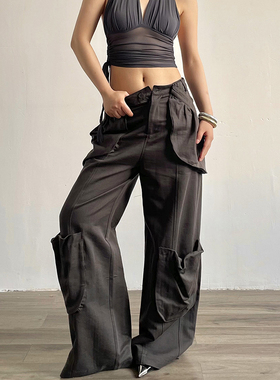 AcupStudio江右上04.29 0点上新 灰色多口袋运动阔腿拖地牛仔裤