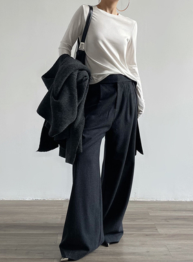 AcupStudio江右上 高腰显瘦阔腿裤宽松绑带休闲直筒拖地裤长裤子