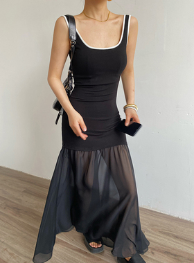 AcupStudio江右上欧美撞色边背心连衣裙女下摆纱裙设计感吊带裙