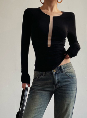 Acupstudio江右上 透视设计感打底衫女新款修身显瘦内搭长袖t恤