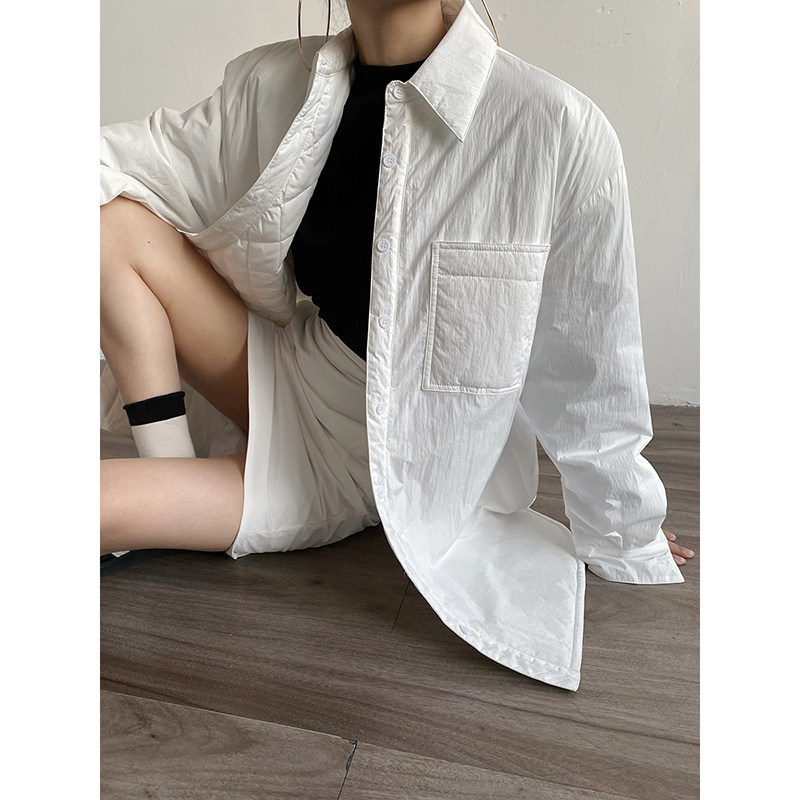 AcupStudio江右上 薄款衬衫式棉服两件套女秋冬季包臀半身裙套装