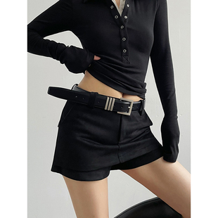 AcupStudio江右上 复古高腰修身显瘦麂皮裙裤设计感短款提臀半裙