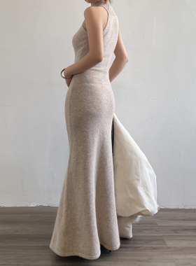Acupstudio江右上 露肩羊毛针织连衣裙女新款无袖修身内搭长裙子