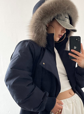 Acupstudio江右上 短款狐狸毛休闲宽松羽绒服女新款冬季连帽外套