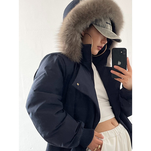 Acupstudio江右上 短款狐狸毛休闲宽松羽绒服女新款冬季连帽外套