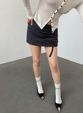 AcupStudio江右上 黑灰蝴蝶结a字半身裙女夏季设计感短款包臀裙子