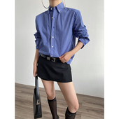 AcupStudio江右上 宽松显瘦休闲衬衣 女秋季 复古MIU系蓝格长袖 衬衫