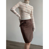 上衣女 显瘦半高领蕾丝小衫 Acupstudio江右上 微透排扣半开领修身