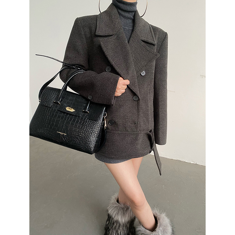 AcupStudio江右上 英伦风双排扣短款大衣女秋冬高级感毛呢外套