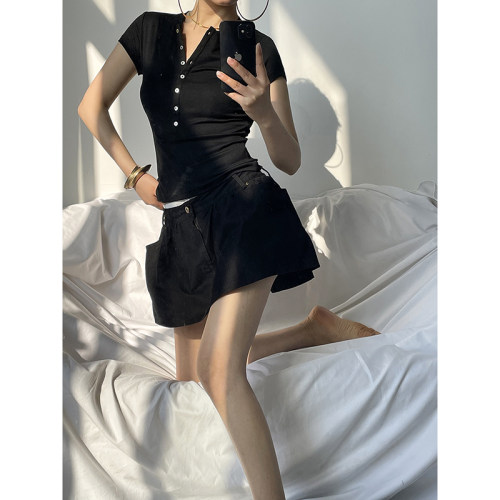 美式复古假两件腰头花苞半身裙