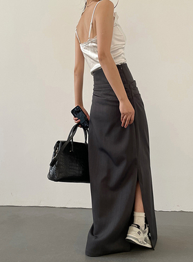 AcupStudio江右上 高腰褶皱开叉半身裙女春季设计感显瘦A字裙子