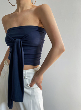 AcupStudio江右上 辣妹三色绑带抹胸女夏季设计感修身显瘦上衣