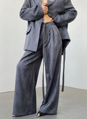 AcupStudio江右上 复古扎染直筒西装裤女春季女百搭垂感拖地裤子