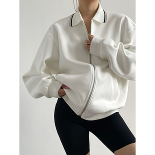 AcupStudio江右上 运动感休闲宽松针织翻领外套女