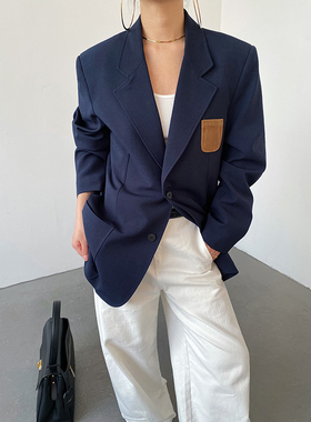 AcupStudio江右上 复古麂皮口袋西装外套女春季高级感休闲西服