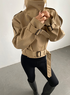 AcupStudio江右上高级双排扣短款风衣外套女气质简约宽松直筒上衣