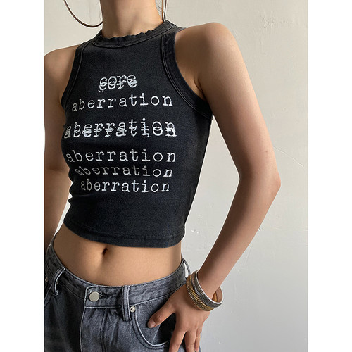 AcupStudio江右上 辣妹印花炒色运动吊带背心女夏季修身显瘦上衣