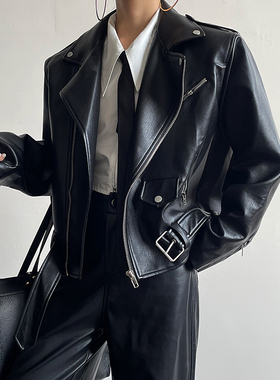 AcupStudio江右上机车风拉链设计感皮衣女港风复古休闲宽松外套潮