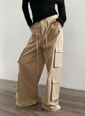 Acupstudio江右上宽松拖地四口袋抽绳阔腿工装裤女廓形抽绳休闲裤