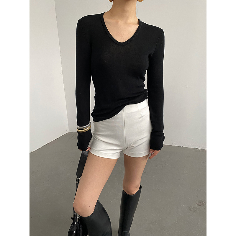 AcupStudio江右上 微透V领长袖针织衫女春季设计感宽松显瘦上衣