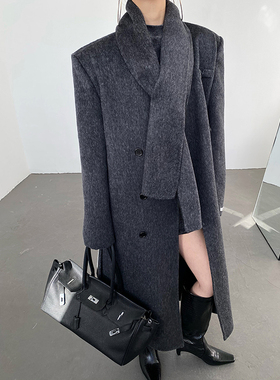 AcupStudio江右上 双排扣羊毛围巾大衣女冬季高级感气质毛呢外套