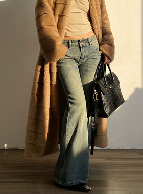 Acupstudio江右上 美式微喇低腰牛仔裤女新款休闲宽松慵懒长裤子