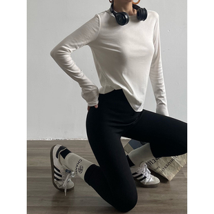 AcupStudio江右上 简约时尚后背中线长袖T恤衫圆领内搭款打底衫