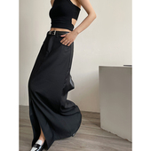 AcupStudio江右上 黑色高级感半身长裙女小众设计感开叉裙子 美式