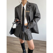 AcupStudio江右上 a字百褶裙两件套 女秋季 高级感竖条纹西装 套装