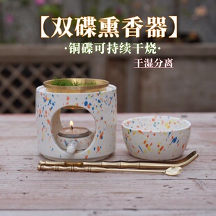 黄铜碟蜡烛熏香器香薰灯精油干烧沉香粉卧室烛台可发海外跨境集运