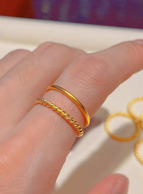 古法素圈麻花叠戴不掉色戒指