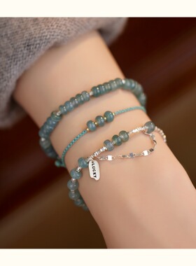 原创设计天然蓝水翡翠碎银子S925银复古国风幸运手链女生礼物