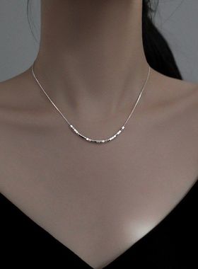 925纯银方块项链轻奢女夏新款锁骨小众设计夏饰品