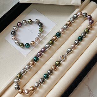 新款黑蝶皇后珍珠项链大溪地莫兰迪混彩小众轻奢施家珍珠项链