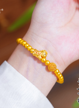 璞佐金店同款沙金马上有钱手链金珠转运珠小马手串轻奢设计感手饰